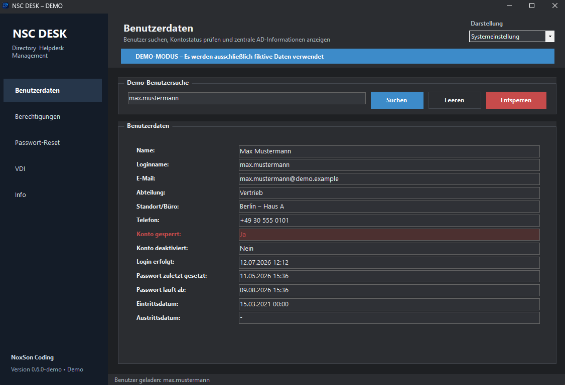 NSC Desk Benutzerverwaltung